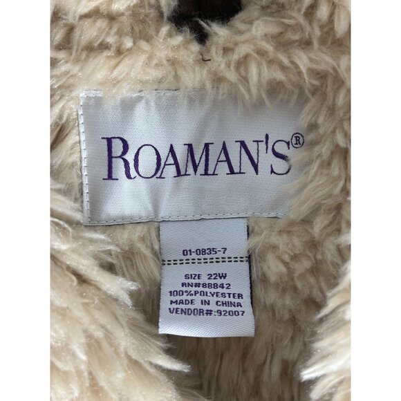 Roaman's Suede Faux Fur Oversized Hooded Jacket Women's 22W Brown Zip Up Winter - Picture 2 of 4